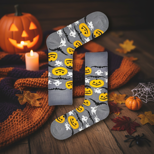 Chaussettes unisexes en mélange de coton doux à motif de citrouilles grises multiples pour décoration d'Halloween, utilisation en intérieur, cadeau - Product Image 3