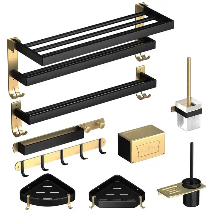 6-Piece Black Stainless Steel Wall Mounted Bathroom Accessories Sets