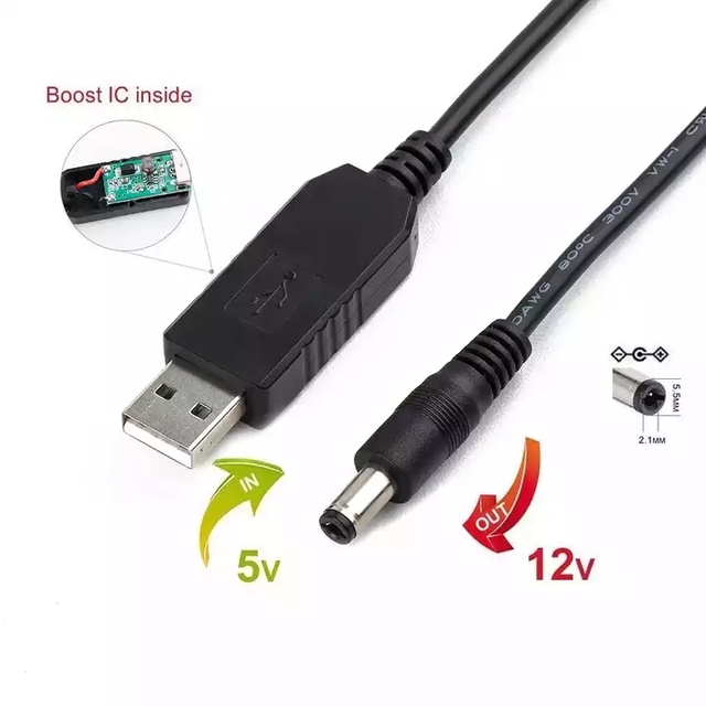 9 12 V Power Usb 5V to 9V 12V DC 5.5Mm 2.1 2.1Mm Powered Boost Converter Cable for WiFi Router