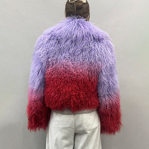 Jancoco 2026 Chaqueta de Piel de Cordero Mongol Auténtica para Mujer con Cuello Grande, Colores Degradados, Abrigo de Piel Grueso y Cálido para Invierno - Product Image 3