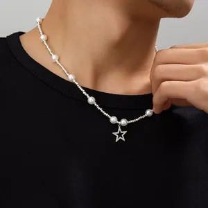 SHIXIN Simples CCB Beads Imitação Colar de Pérolas para Homens Star <span class=keywords><strong>Ring</strong></span> Charme Gargantilha Jóias No Pescoço Boy Party Cool Acessórios - Product Image 4