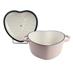 <span class=keywords><strong>Cocotte</strong></span> en fonte de 2 litres avec bouton en acier inoxydable en forme de cœur émaillé rose, idéale pour la cuisson au gaz - Product Image 2