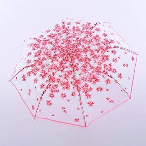Ba lần trong suốt rõ ràng hoa anh đào ô dễ thương trong suốt ô <span class=keywords><strong>Sakura</strong></span> gấp mưa ô cho cô gái và phụ nữ - Product Image 4