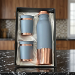 Moderno Juego de Botellas de Agua con Detalles en Cobre Natural Azul, con 2 Tazas, Reutilizables, en Caja de Regalo, Utensilios de Cocina - Product Image 1