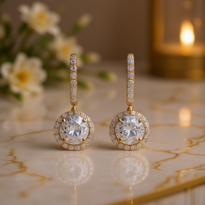 Orecchini in Oro Massiccio 18K Bianco Champagne con Diamanti Taglio Brillante Rotondo Colore D Naturali Certificati GIA Stile Classico da Sposa per Donna - Product Image 2
