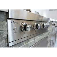 Îlot de barbecue en acier inoxydable en gros, cuisine extérieure avec évier et revêtement en pierre