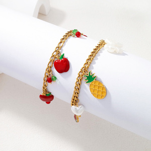 Pulsera de Perlas y Dijes de <span class=keywords><strong>Frutas</strong></span> Esmaltados de Acero Inoxidable Personalizados de Moda, Cadena Cubana Impermeable, Joyería para Mujer al por Mayor - Product Image 4