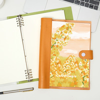 Carnet à feuilles mobiles inspiré de la peinture à l'huile, couverture transparente en similicuir, format B5, 100 feuilles épaissies, pour étudiant