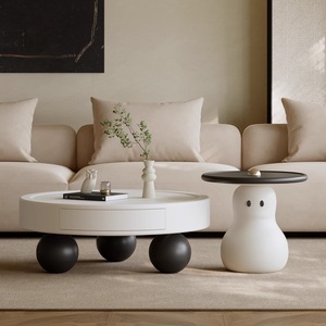 Cream <strong>Nesting</strong> Coffee <strong>Table</strong> Set: Italian Minimalist Lacquered <strong>Round</strong> Side <strong>Tables</strong>, Designer High-Gloss Center <strong>Table</strong> for Home - Product Image 2