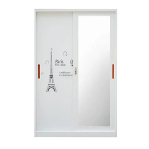 Armoire de chambre à coucher en métal avec miroir, <span class=keywords><strong>placard</strong></span> en acier, porte coulissante, armoire moderne, design de rangement pour vêtements - Product Image 2