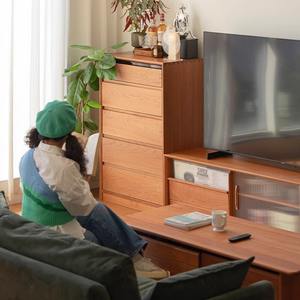 Cómoda de Cinco Cajones de Madera de Cerezo, Mueble de Almacenamiento de Madera Maciza para Dormitorio, Tipo Vertical, Rectangular, Duradero y Versátil - Product Image 3