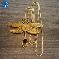 Pendentif en métal en forme de libellule papillon doré brillant à la mode, pendentif cuillère personnalisé pour collier