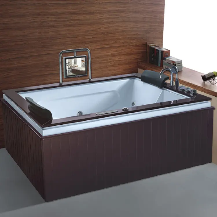 Bathroom 1800mm/1500mm High End Oak Panel Acrylic Massage bath tub for Outdoor With Whirlpool