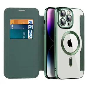 Offre Spéciale cuir PU Transparent clair magnétique portefeuille fente pour carte RFID housse de téléphone portable pour Samsung Galaxy S22 S23 étui