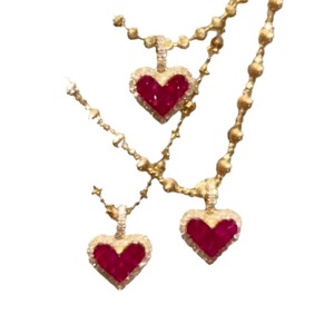 CAIOOCHE Hot Read Crystal Zircon collar corazón amor colgante Bling Collar Cuentas cadena latón 18K oro joyería collar - Product Image 5