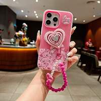 Coque de téléphone avec chaîne et bracelet cœur couleur bonbon pour iPhone 17 16 18 15 14 12 11