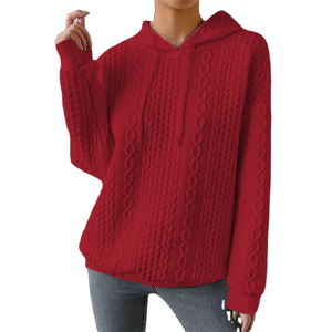 เสื้อฮู้ดถักไหมพรมสีพื้นแบบสวมใส่สบาย ระบายอากาศได้ดี เป็นมิตรกับสิ่งแวดล้อม ไซส์ใหญ่ สไตล์ยุโรปอเมริกัน สำหรับฤดูใบไม้ผลิ/ฤดูใบไม้ร่วง ปี 2026 แขนยาว แต่งลูกไม้ - Product Image 1