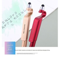 Stylo bille promotionnel en plastique mat sur mesure avec stylet tactile et support de téléphone - Cadeau promotionnel