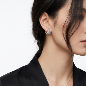 Nouvelles Boucles d'Oreilles Clous Double Cœur en Argent Sterling 925 Doré, Zircon, Style Mignon, Cadeau de Fiançailles et de Mariage pour Femmes et Filles - Product Image 5