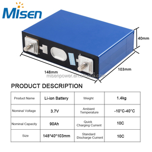 แบตเตอรี่แบบแท่งปริซึม NMC กึ่งโซลิดสเตต รีชาร์จได้ 3.7V 90Ah ยี่ห้อ Misen อายุการใช้งานยาวนาน 6000 รอบการใช้งาน สำหรับเก็บพลังงานแสงอาทิตย์ - Product Image 2