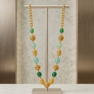 Antique 925 Silver <b>Necklace</b> with Dark Light Green Beads Long Chain Mala <b>Statement</b> Jewelry for Women Wedding Gift Party Wear - Product Image 4