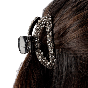 Pince à cheveux creuse de 9 cm avec strass scintillants et perles pour femmes et filles, pince requin en résine acétate acrylique, décoration capillaire pour fêtes - Product Image 1