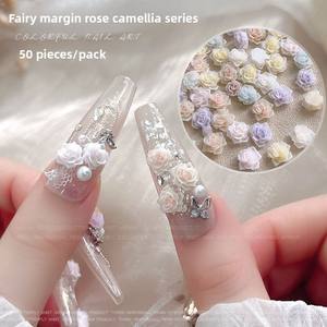 50 Piezas/Paquete de Accesorios de <span class=keywords><strong>Uñas</strong></span> con Diamantes en Forma de Rosa, Color Rosa, Blanco, Azul y Morado, Adornos de Camelia Tallados Suaves, Pequeñas Joyas de Resina - Product Image 2