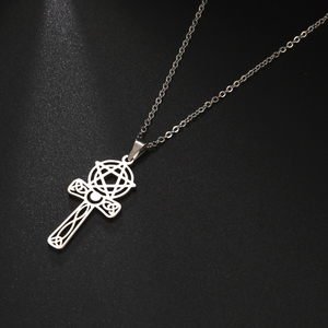 Collana con ciondoli a croce pentagramma malvagio satanico occulto doppio strato di gioielli in acciaio inossidabile - Product Image 4