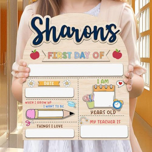 Sharon's First Day Of School <b>Wooden</b> <b>Sign</b> <b>Personalized</b> Back To School Decorations For Kids Classroom Display - Product Image 2