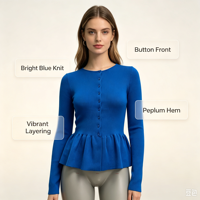Cardigans en tricot bleu personnalisés pour femmes Cindy – Qualité supérieure OEM & ODM – Pulls en maille à manches longues – Création de designer