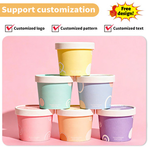 Jiehui in logo 3/4/5/6/7/8/9/10/11/13 ounce Màu dùng một lần sữa chua bát, giấy ly kem có nắp đậy - Product Image 6