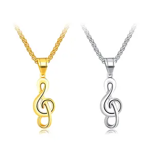 Women's Men's Music Note Necklace Silver/18k Gold Plated Treble Clef Music Note Pendant Jewelry Gifts For Music Lover