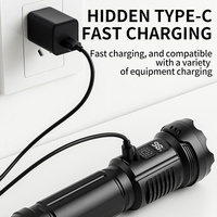 Lampe torche LED rechargeable USB-C personnalisable avec lumière latérale et affichage de la batterie, portable pour le camping, la maison et les urgences