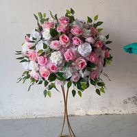 MSFAME Centre de table de mariage moderne de luxe de haute qualité en soie, décoration de fête, boules de fleurs artificielles blanches et roses