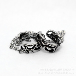 yunnique Fashion <b>Cuff</b> <b>Earrings</b> 316 Stainless Steel Hollow Geometric Design Chain Attached For Women Men Trendy Jewelry - Product Image 4
