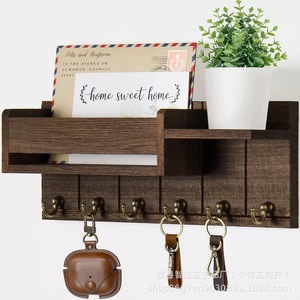 Wooden <b>wall</b>-mounted <b>key</b> <b>holder</b> for bedroom or study, solid wood <b>wall</b>-mounted storage rack for organizing miscellaneous items. - Product Image 1