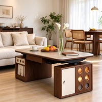 Table basse électrique moderne ATUNUS avec plateau en pierre frittée et armoires de rangement en bois pour le salon