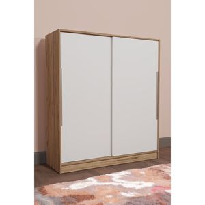 Armario Moderno de Pino Zambak, Armario Minimalista Blanco con Puertas Corredizas, 11 Estantes, 2 Cajones Convertibles, Mueble de Almacenamiento para Dormitorio de MDF - Product Image 1