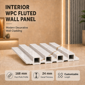 MORLENX Weißgold-Ader WPC Geriffelte Wasserfeste Wandpaneele Moderne Innenwandverkleidung für TV-Hintergrundwand Hotel Haushalt - Product Image 1