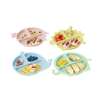 Assiette pour bébé en silicone de qualité alimentaire sans BPA, design mignon de dinosaure, écologique, avec compartiments séparés
