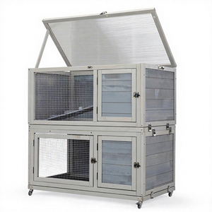 Nichoir à lapins en bois moderne de luxe résistant aux intempéries, à 2 étages, utilisation intérieure/extérieure, accès par le haut verrouillable, roues, rampe antidérapante, toutes saisons - Product Image 1