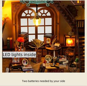 Nook <span class=keywords><strong>Book</strong></span> 3d hölzernes Puzzle-Lebensdach Diy Miniaturhaus Bücherbuch Regal Einsatz Detective-Agentur Buch Nook-Set mit LED-Licht - Product Image 3