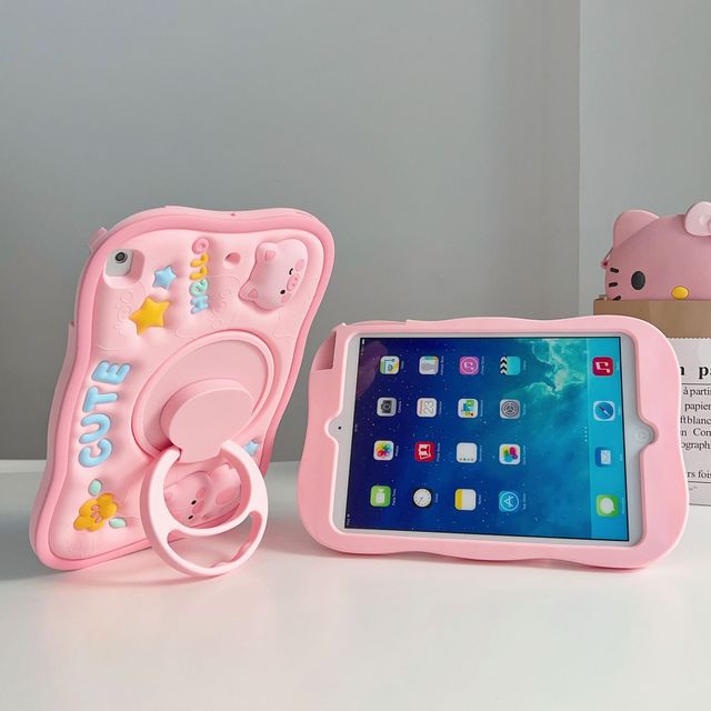 Silicone 360° Rotating Case for iPad 9th Gen/iPad Mini 6 - Shockproof Stand Cover with 3D Cartoon Pig Design