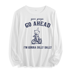 100% cotton "các bạn đi trước tôi sẽ dilly Dally gấu xe đạp đồ họa" dài tay áo T-shirt, nhiều màu sắc - Product Image 1