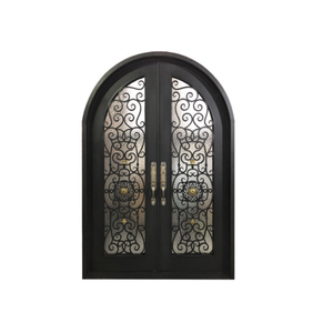 Puertas de Acero Arqueadas de Lujo Personalizadas <span class=keywords><strong>2023</strong></span>, Diseño de Puerta de Hierro Forjado Chino con Vidrio Artesanal para Villa - Product Image 5