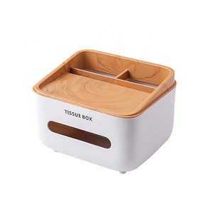 Multifunctional Wood Grain Design Plastic Modern Tissue Box Holder for Remote Control Phone Cosmetic Pen Organizer