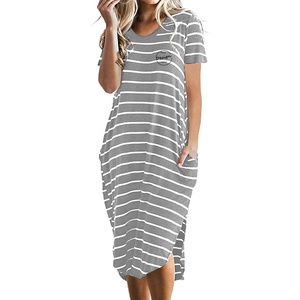 Abito a strisce lunghe da donna all'ingrosso di <span class=keywords><strong>moda</strong></span> in cotone 100% linee di stampa digitale abiti lunghi oversize donna Casual - Product Image 3