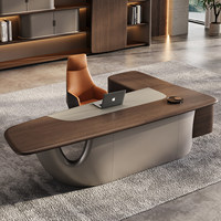 Bureau de direction moderne haut de gamme, mobilier de bureau de luxe, table de patron en forme de L, bureau de PDG avec armoire latérale intégrée