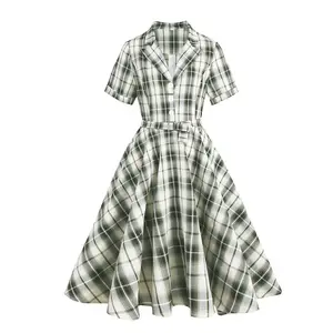 <span class=keywords><strong>Robe</strong></span> trapèze rétro manches courtes année 50 — 60, grande taille, style <span class=keywords><strong>Hepburn</strong></span>, tenue Vintage de style britannique, vert et bleu, pour femmes - Product Image 1