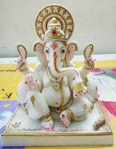 Escultura de Mármol Blanca Hecha a Mano del Dios Hindú Ganesh - Product Image 1